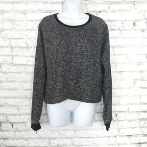 Fabletics Sweater Womens XL Gray Black Marled Keeva Crop Long Sleeve Pullover